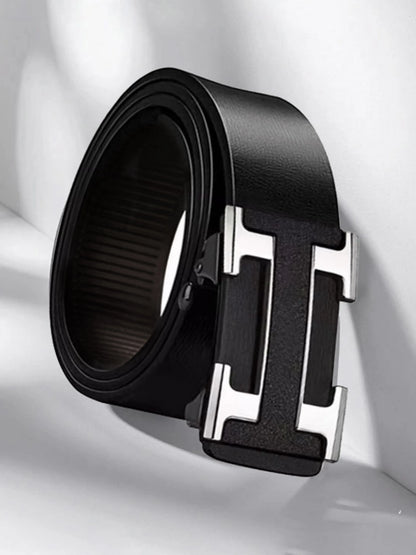 New men's belt letter buckle tide wide fashion casual Joker business belts.
