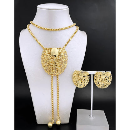 18K Gold Plated Necklace And Earrings For Women Set 85cm Long Chain Dubai Gold Color Silver Color Jewelry Adjustable Length 3pcs