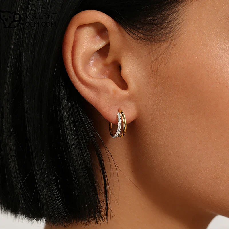 Dainty Full D Color Moissanite Hoop Earrings Two Row Women Man S925 Silver Pass Diamond Test Party Small Ear Buckle Gift