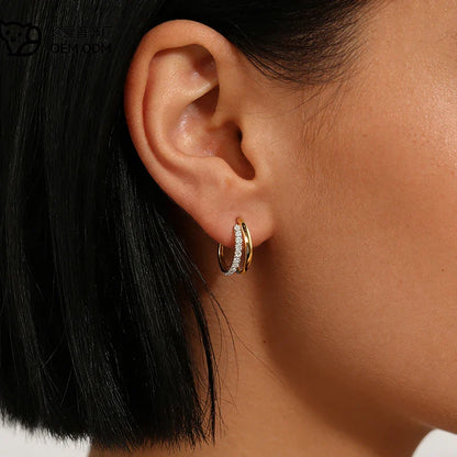 Dainty Full D Color Moissanite Hoop Earrings Two Row Women Man S925 Silver Pass Diamond Test Party Small Ear Buckle Gift