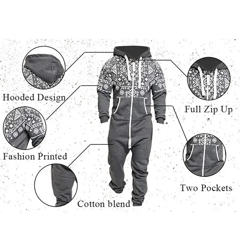 New Custom 3D Full Design Jumpsuit Pajamas Long-sleeved sports pants solid color splicing casual sweater men's zipper hoodie
