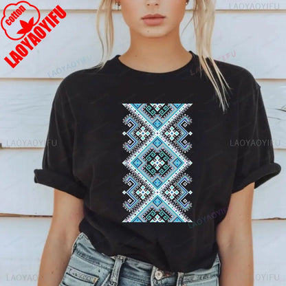 Shirt Ornament Print Shirt Ukraine Shirt Ukrainian T-shirt Gift for Women High Quality Cotton Tops Creativity Style