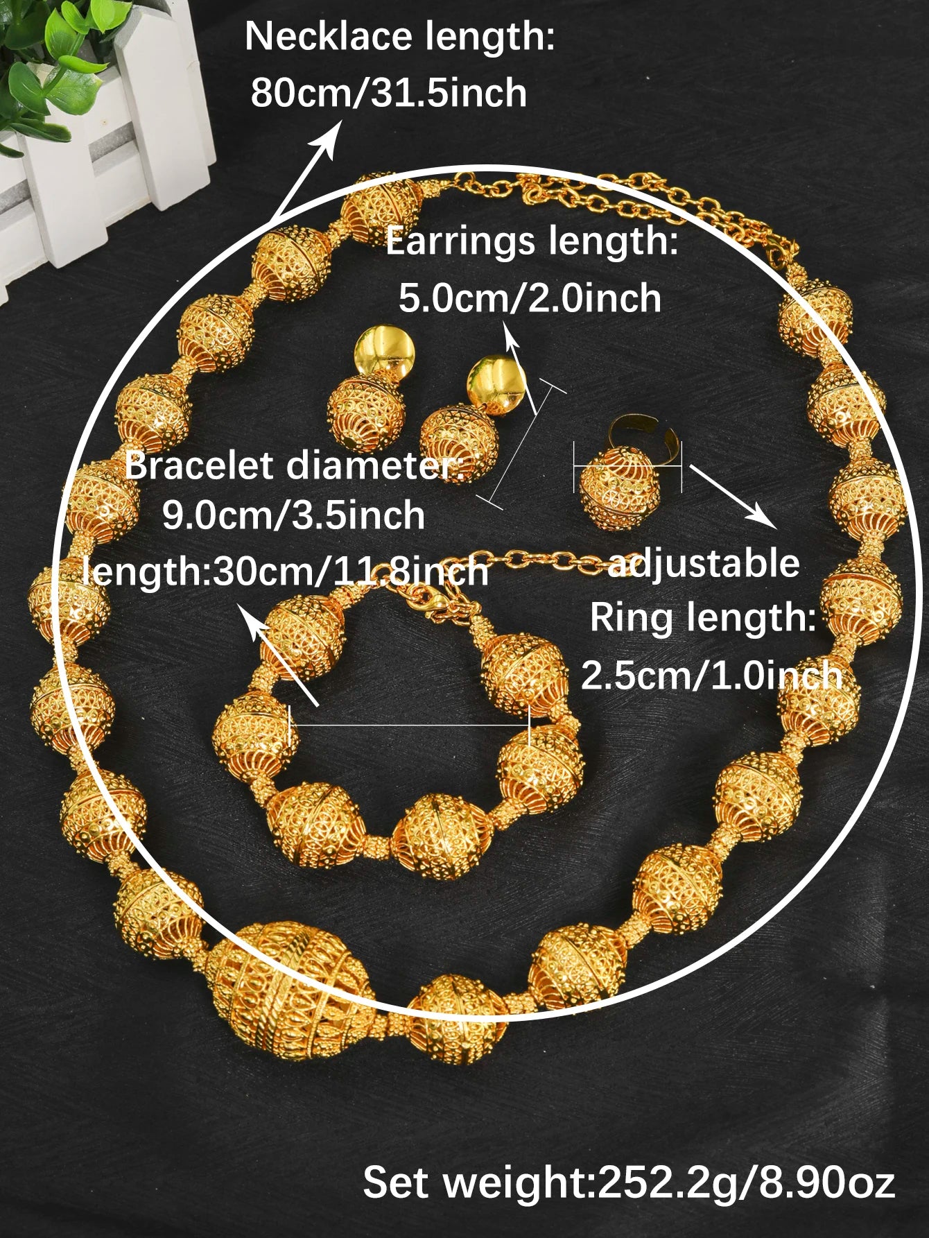 Long Necklace Fashion Dubai Gold Plated Jewelry Sets for Woman Bridal Wedding Earrings Ring Bracelet African Jewelry Set