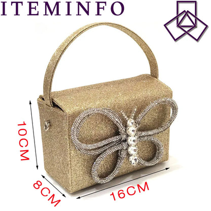 Ladies Pointed-Toe Party High Heels Magenta Colour Bow Rhinestone Stereo Bag Evening  African Wedding Shoe And Bag Set