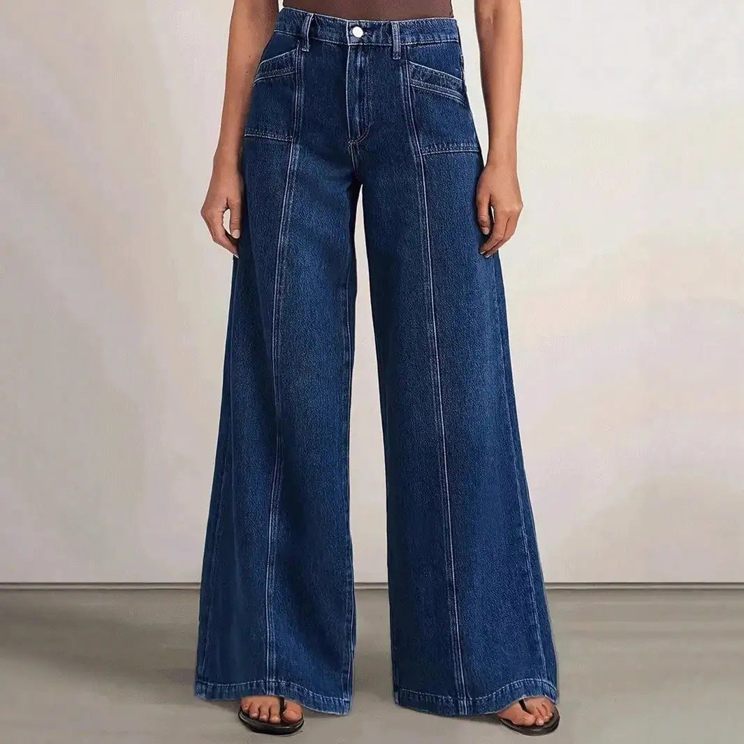 Women’s Deep Blue Wide Leg Jeans - Stylish Denim Trousers