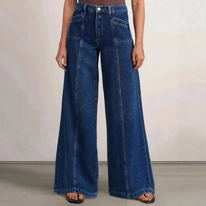 Women’s Deep Blue Wide Leg Jeans - Stylish Denim Trousers