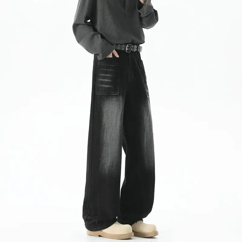 Men's Baggy Soft Casual Pants Gray Autumn Fashion Versatile Comfortable Stretch Straight  Leg Jeans Male High Street Retro Jeans