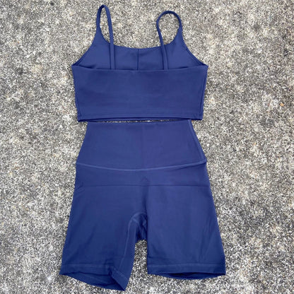 2 Piece Yoga Shorts Set Gym Sports Set Women Workout Clothes Fitness Suit Thin Strap Bra Top High Waist Shorts Running Tracksuit