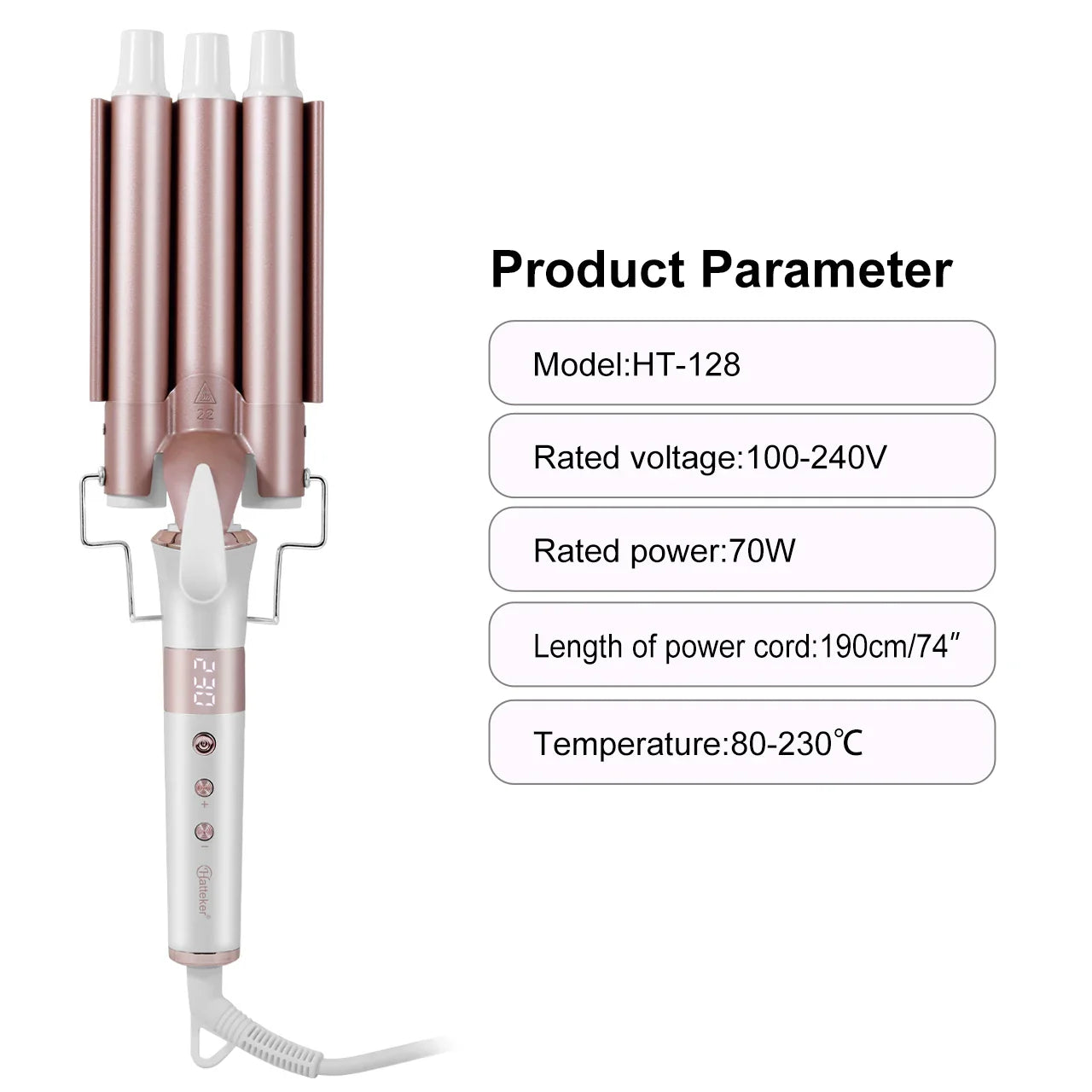 Hatteker Professional Hair Curling Iron Ceramic Triple Barrel Waver Electric Hair Styling Tool for Versatile Curls And Waves EU