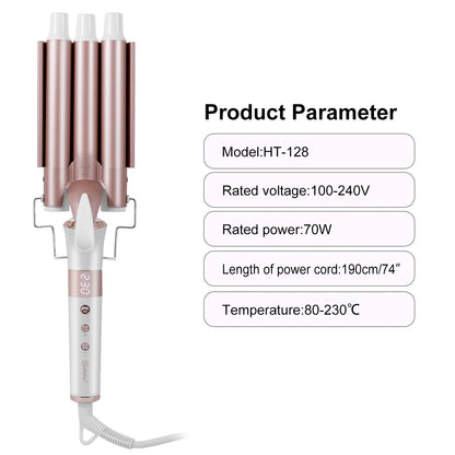 Hatteker Professional Hair Curling Iron Ceramic Triple Barrel Waver Electric Hair Styling Tool for Versatile Curls And Waves EU