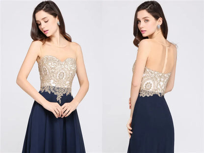 Long Lace Chiffon Evening Dresses Backless Women A-line Sweetheart Beaded Elegant Formal Prom Wedding Party Gown Robes De Soirée