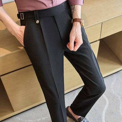 2025 Spring High Quality Men's Suit Pants Fashion Solid Color High Waist Slim Fit Youthful Vitality Casual Suit Trousers Men