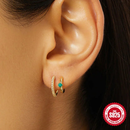925 Sterling Silver 3PCS Zircon Double Layer Hoop Earrings For Women Minimalism Ins Earrings Fine Jewelry Party Gift