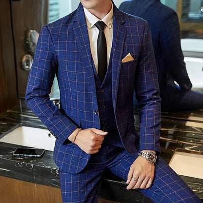 2025 Suit (Blazer+ Pants) Men's Boutique Fashion, Business Gentleman, Slim Fit, Outdoor Wedding, Plaid Trend, Banquet Suit