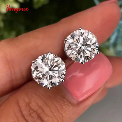 Certified 0.1-7CT 4-claws Moissanite Stud Earrings for Women Brilliant Cut Sparkling Lab Diamond Earring Pure 925 Silver