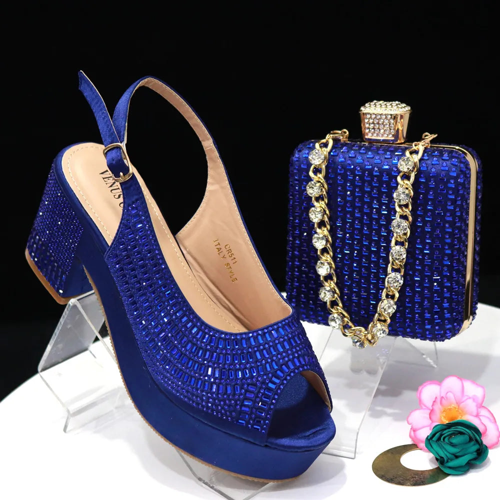 Silver Women Platform Shoes And Bag Set To Match African Ladies Summer Sandals With Handbag Pumps Clutch Femmes Sandales