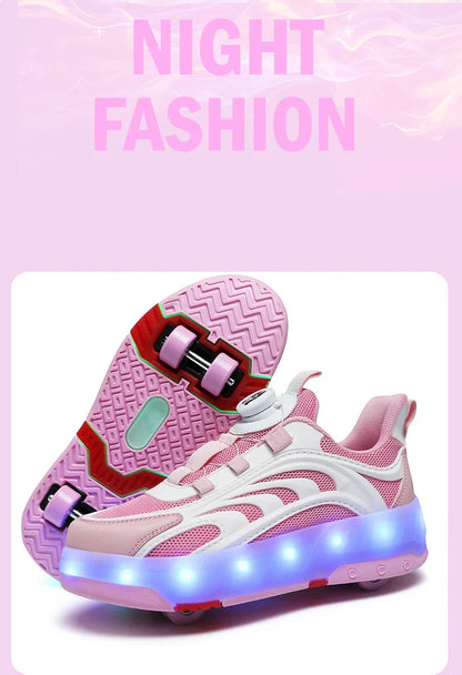 New Kids Wheels Roller Skate Shoes Boys Girls Swivel Buckle LED Light Luminous rechargeable Outdoor Children's Casual Sneakers