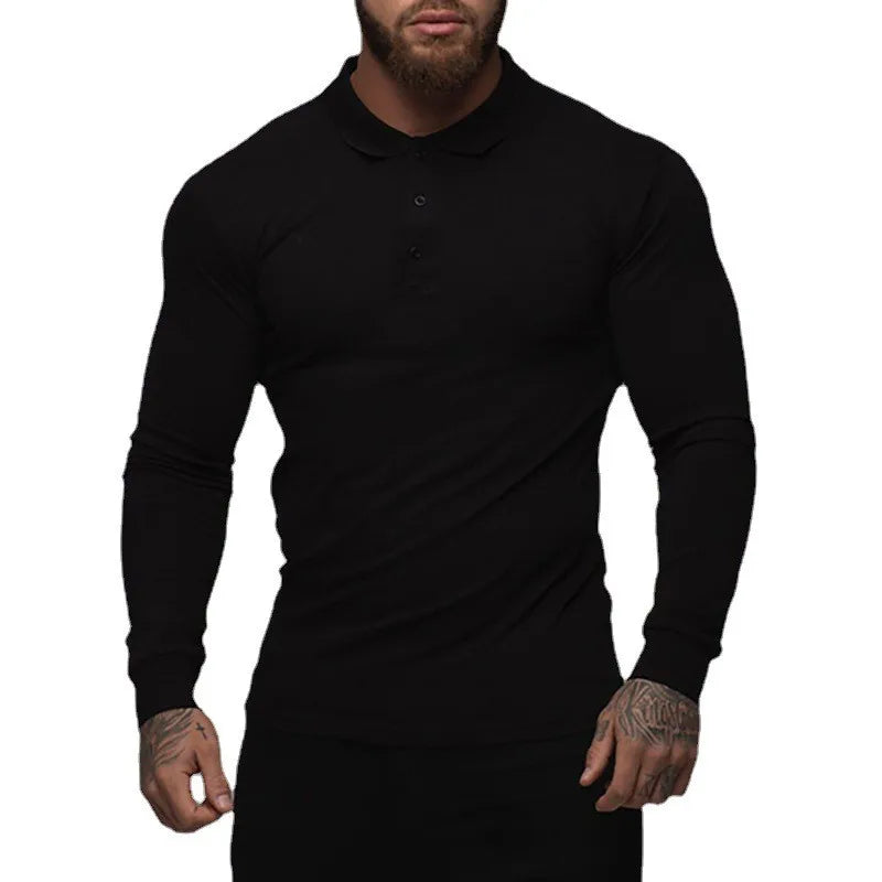 New Fashion Autumn Sports Polo Shirt Mens Stretch Cotton Gym Clothing Spring Casual Long Sleeve Polos Male Breathable T Shirt