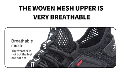 Men's Summer Mesh Safety Shoes Steel Toe Anti- Crush Breathable Lightweight Work Shoes Knitted Upper Kevlar Insertion Proof