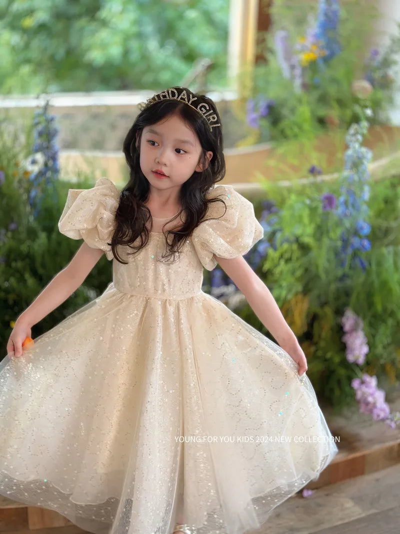 Children Dress Princess Dress 2026 Summer New Girls Sparkling Fairy Fluffy Gauze Dress