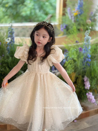 Children Dress Princess Dress 2026 Summer New Girls Sparkling Fairy Fluffy Gauze Dress