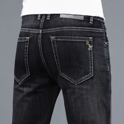 2023 Spring and Autumn New Classic Fashion Solid Color Elastic Small Legs Men's Casual Slim Comfortable Breathable Jeans 28-36