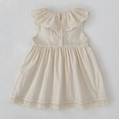 2026 Girls Summer New 2-6Yrs Pure Cotton Sleeveless Lace Collar Baby Girl Dress Children Princess Birthday Sweet Dress