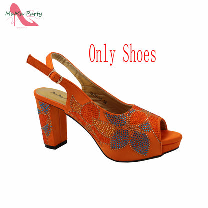 2024 Italian Design Shoes and Bag Set in Pink Color High Quality New Arrivals with Shinning Crystal for Wedding Party