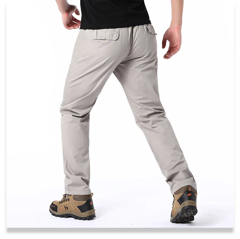 Men's Summer Casual Pants Cotton Thin Style Overalls Elastic Waist Outdoor Sports Loose Work Pants Trend Solid Color Pants