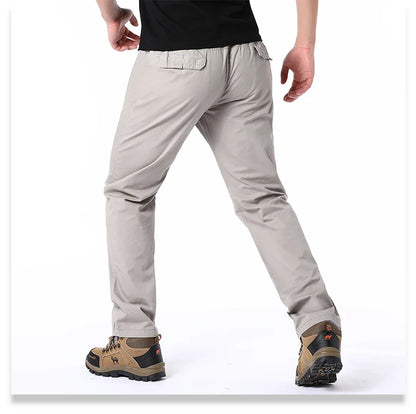 Men's Summer Casual Pants Cotton Thin Style Overalls Elastic Waist Outdoor Sports Loose Work Pants Trend Solid Color Pants