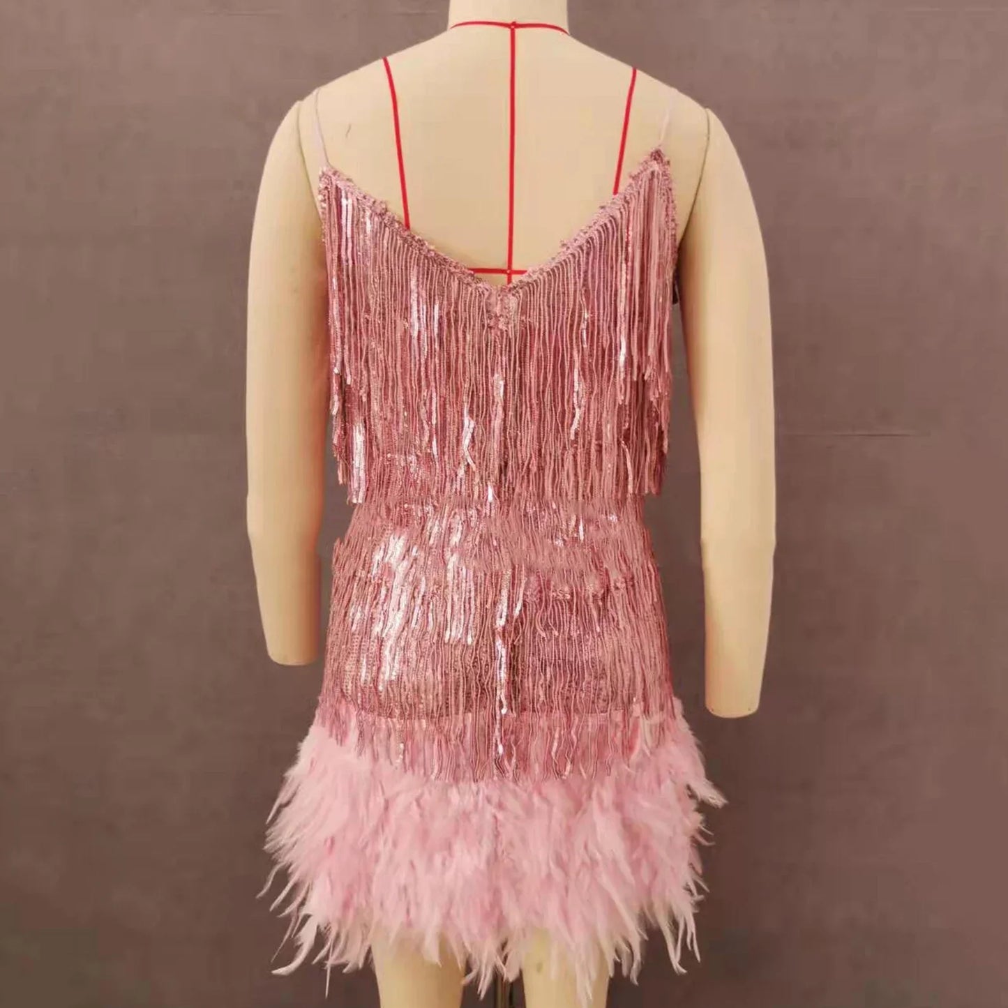 Elegant Dress Stretchy Tassel Sequins Decor Sexy Bodycon Mini Dress Pure Colors Above Knee Summer Dress Club Wear