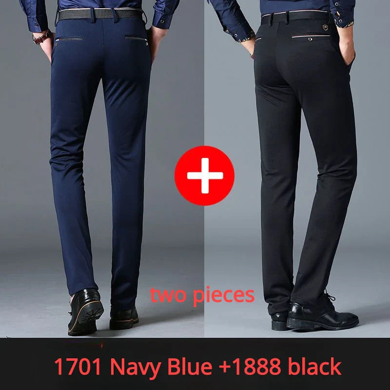 Casual Suit Pants Stretch Men's Dress Pants Black Navy Blue Suit Pants Straight Slim-Fit Business Formal Trousers Plus Size 40