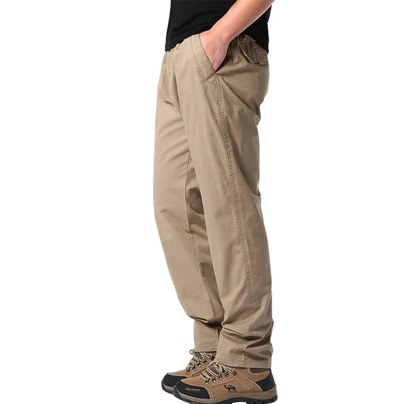 Men's Summer Casual Pants Cotton Thin Style Overalls Elastic Waist Outdoor Sports Loose Work Pants Trend Solid Color Pants
