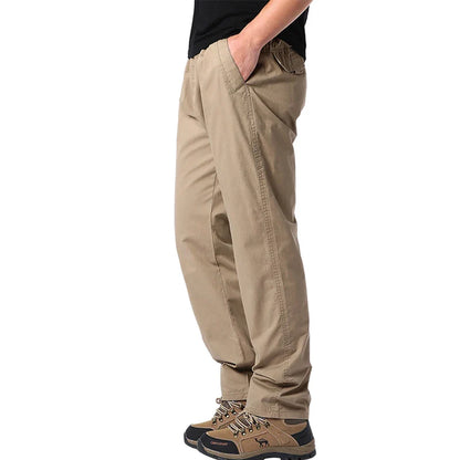 Men's Summer Casual Pants Cotton Thin Style Overalls Elastic Waist Outdoor Sports Loose Work Pants Trend Solid Color Pants
