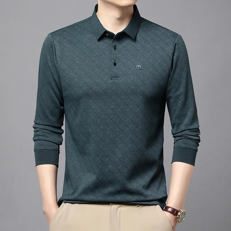 Collar Long Sleeved Polo Shirt for Men in Spring and Autumn 2025 New Business and Leisure Versatile T-shirt