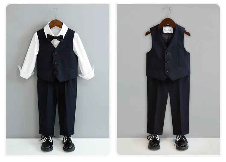 Children Black Piano Suit Kids Wedding Party Photograph Suit Flower Boys Tuxedo Dress Newborn Baby 1 Year Birthday Costume