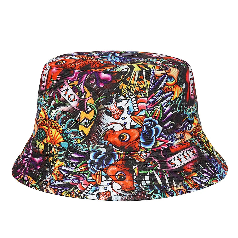Sun Protection Bucket Hat for Men Women Panama Cap Print Hip Hop Gorros