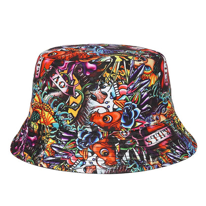 Sun Protection Bucket Hat for Men Women Panama Cap Print Hip Hop Gorros