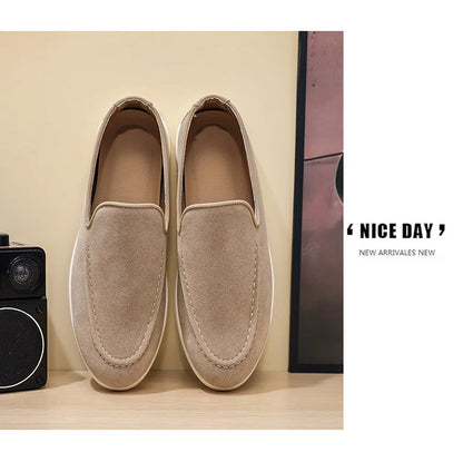 Men's Suede Leather Comfort Loafers, Flat Casual Slip-on Shoes, Fashion Suede Flats, Classic Round Toe Soft Leather Loafers 2026