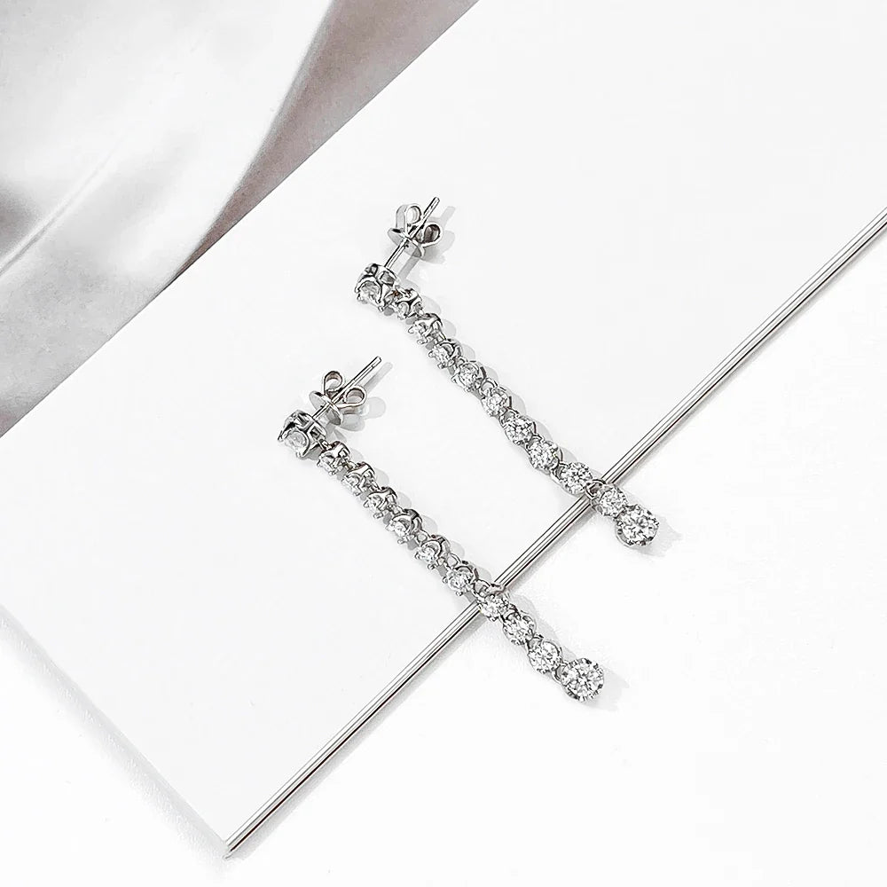 Luxury Designer Real D Color 1.18cttw Full Moissanite Drop Earring for Women 925 Silver Diamond Long Tassel Dangle Earrings