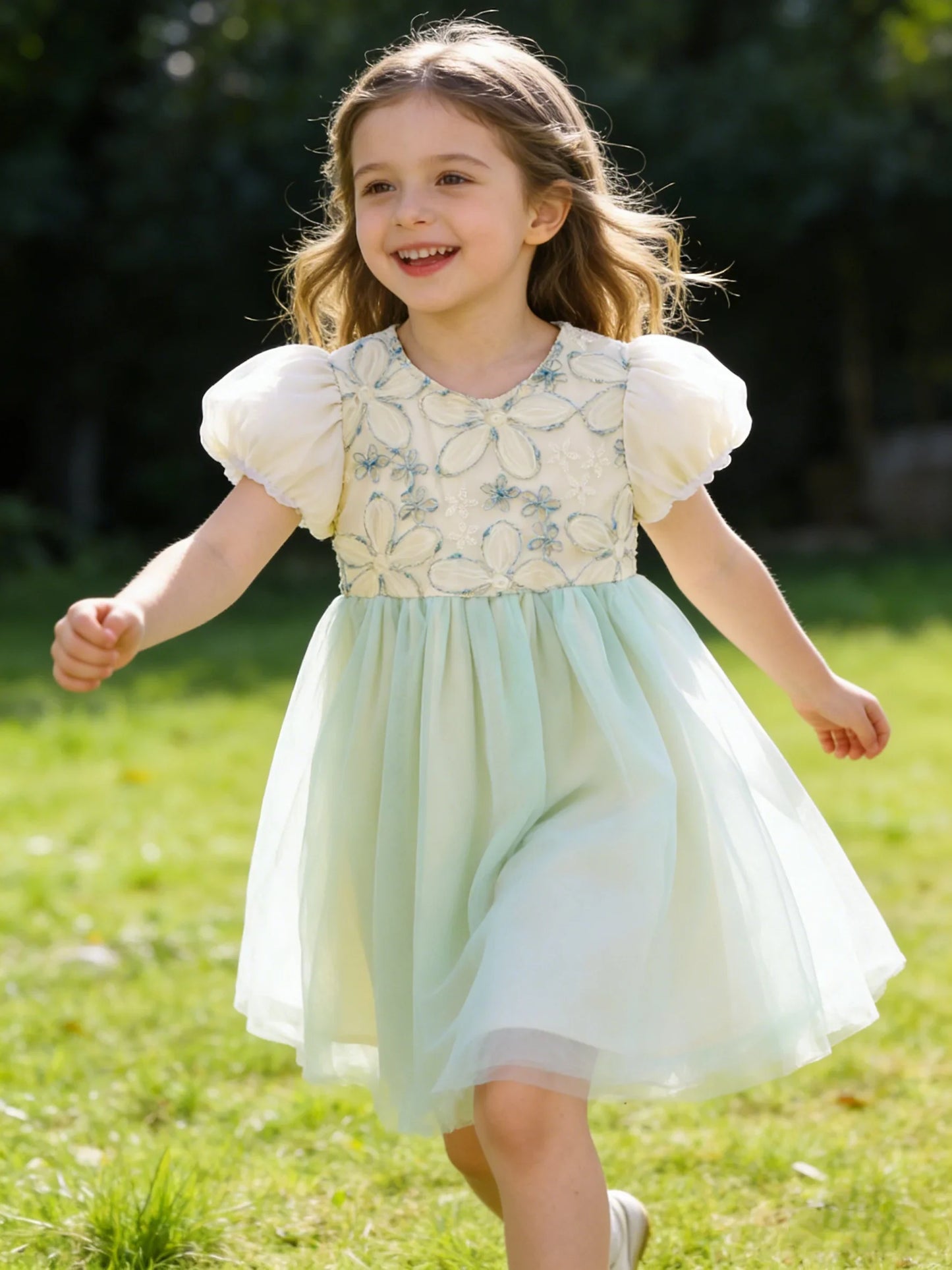 Summer New Pure Color Mesh Princess Skirt for Girls Elegant Simple Design Children's Party Dress