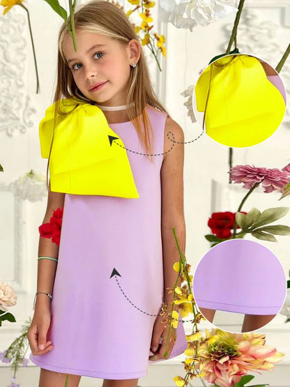 2024 New Girls party dress Bow Princess EidalFitr New In Dress Sleeveless Holiday Children Clothing  Party Costume Girls Clothes