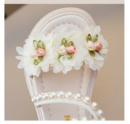 Children's Sandals for Girls Elegant Sandals Pearl Beading Sweet Princess Dress Shoes Kids High-top Roman Sandals Back Zipper
