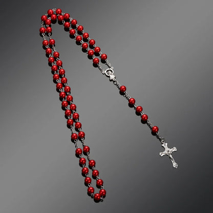 Fashion Vintage Cross Necklace Rosary Beads Chain Jesus Crucifix Virgin Mary Pendant Chain Jewelry Necklace