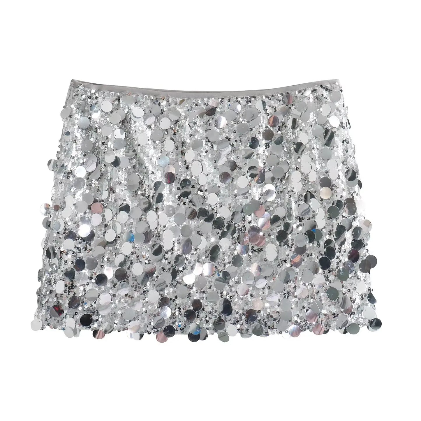 Women Spring Autumn Chic Mini Skirts Fashion With Sequined Solid Side Zipper Short Skirt Female Vintage High Waist Skirt