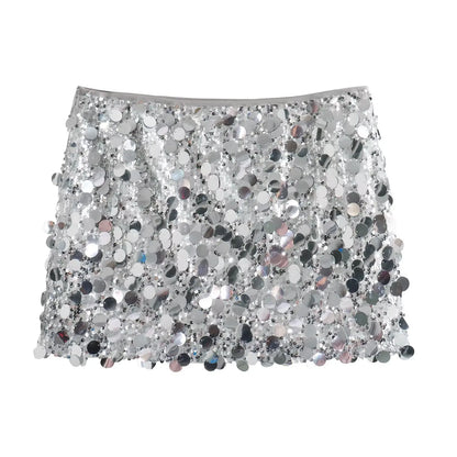 Women Spring Autumn Chic Mini Skirts Fashion With Sequined Solid Side Zipper Short Skirt Female Vintage High Waist Skirt