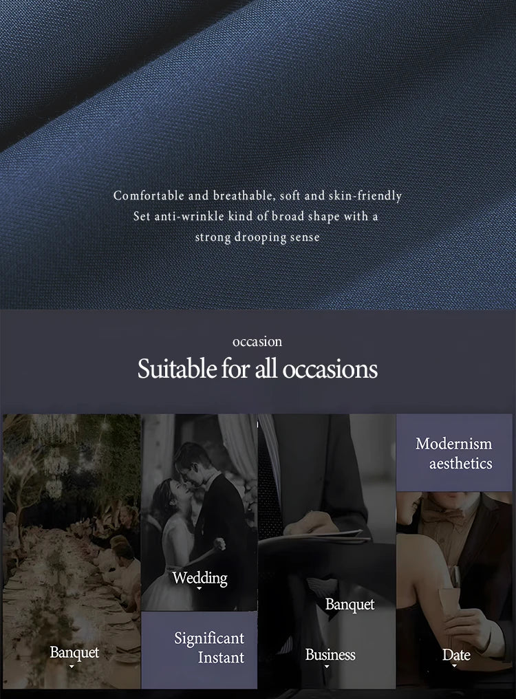 Terno Masculino de Dois Botões Elegante e Casual Slim Fit para Noivo Blazer Jaqueta Calças para Festa