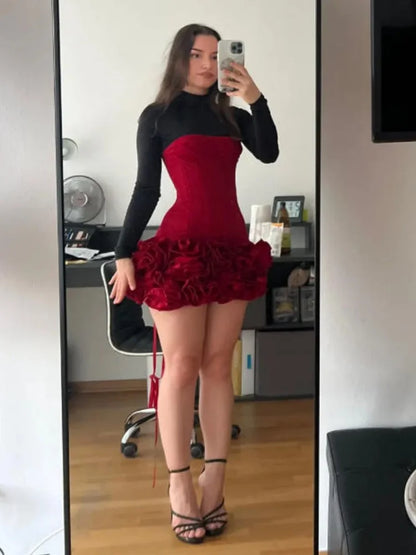 Christmas Dress Strapless Backless Red Structured Floral Embellished Mini Length Bodycon Celebrity Party Cocktail Dress