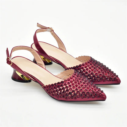 Fashion Italian Shoes with Matching Bags Set with Rhinestone African Shoes for Women Mid Heels Party Pumps Plus Size Heels 43