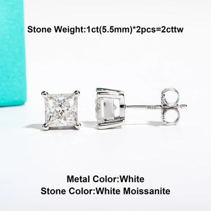 10k Gold Post 4/2/1.2ct Princess Moissanite Women Earrings 10K Gold Post Anti-allergy Stud Earrings For Men Jewelry